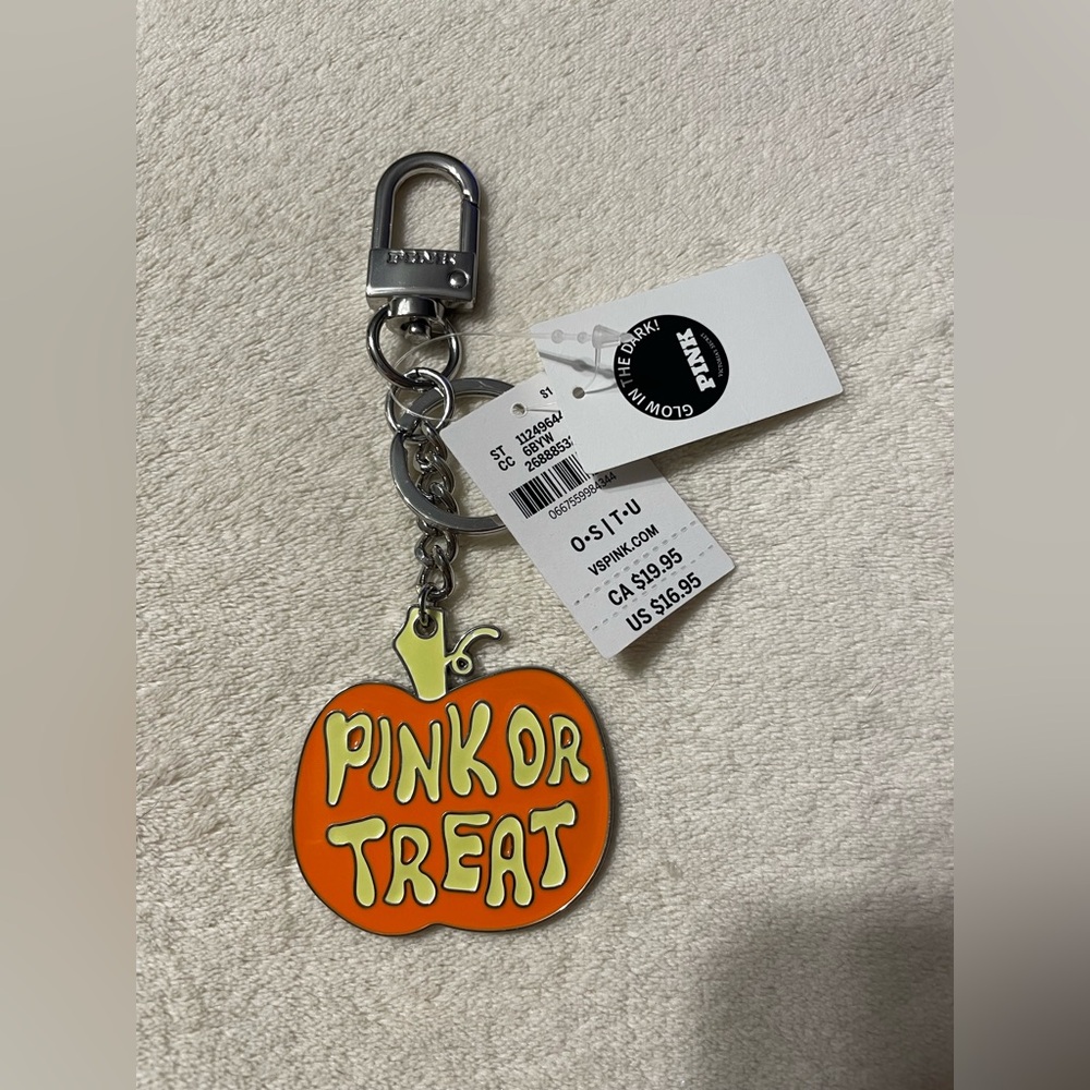 Pink Halloween Logo Keychain Charm Pink or Treat